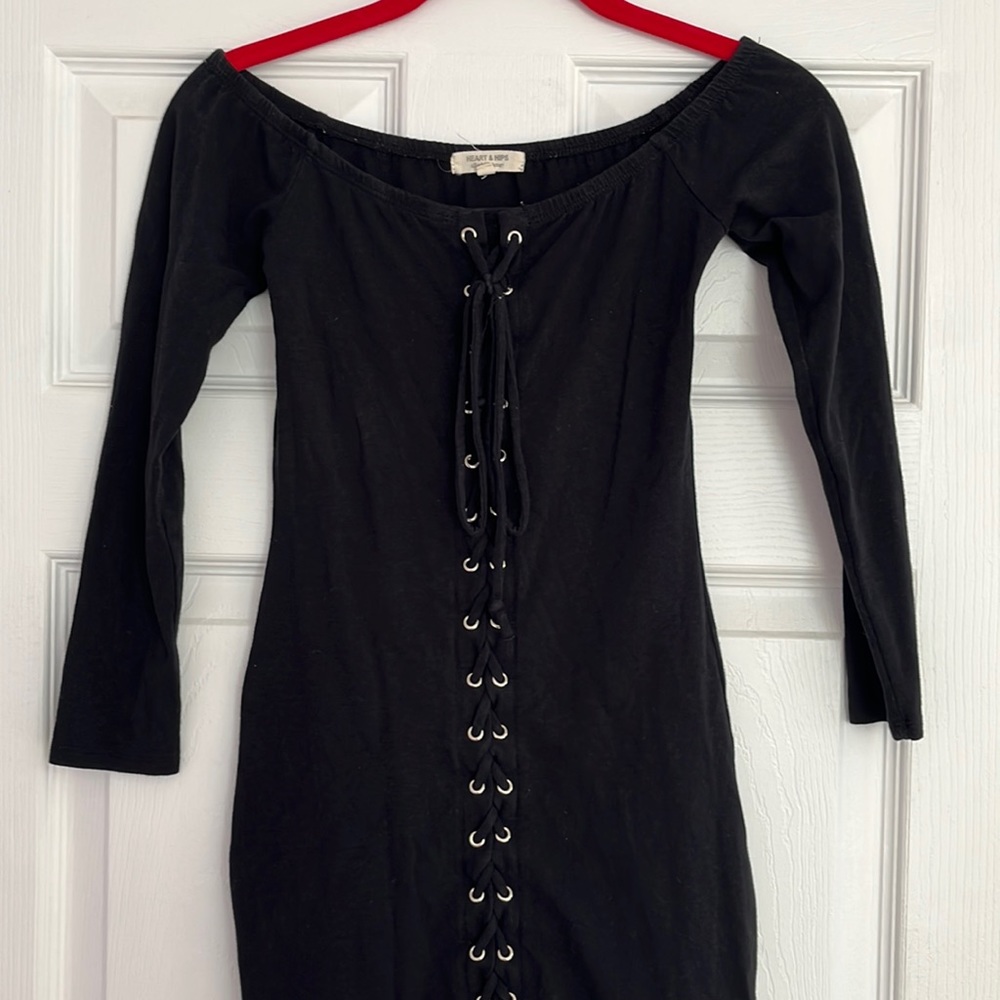 Black Bodycon Club Going Out Dress with Lace Tie